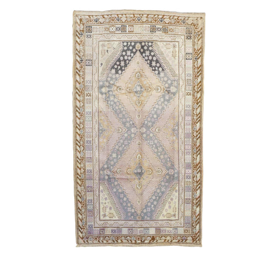 Antique East Turkestani Khotan Wool 5x10 Ivory, Taupe & Blue Handmade Gallery Rug #9902933