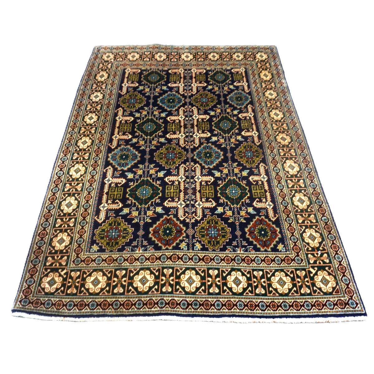 Antique Persian Tabriz Wool 3x5 Ivory, Navy & Green Handmade Area Rug #9902940