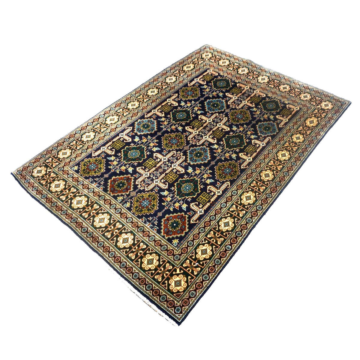 Antique Persian Tabriz Wool 3x5 Ivory, Navy & Green Handmade Area Rug #9902940