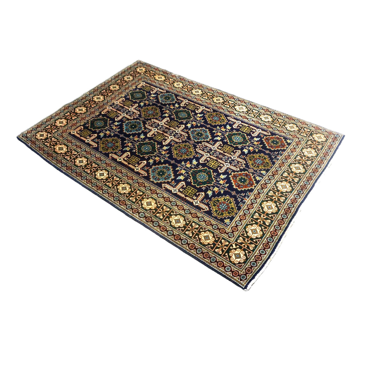 Antique Persian Tabriz Wool 3x5 Ivory, Navy & Green Handmade Area Rug #9902940