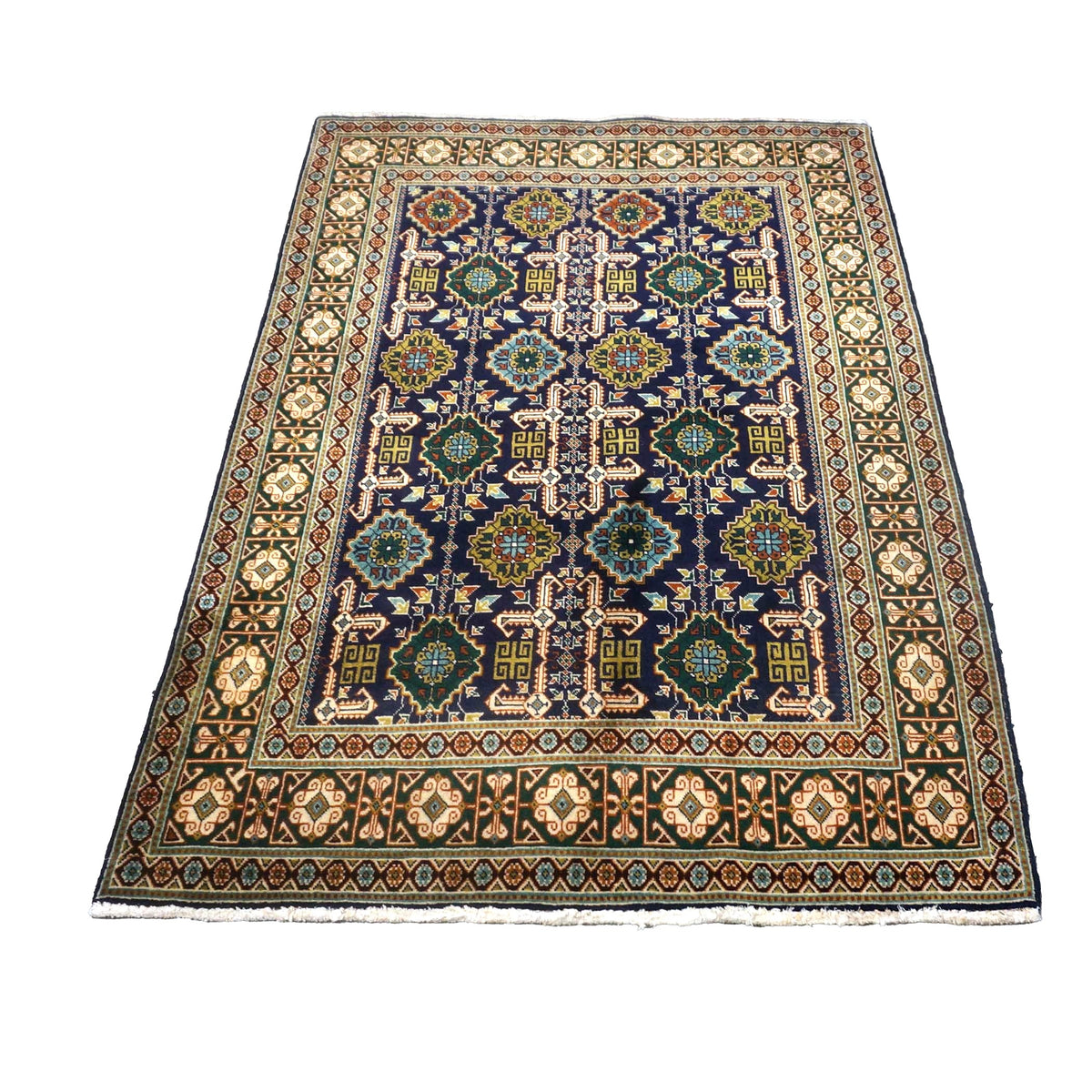 Antique Persian Tabriz Wool 3x5 Ivory, Navy & Green Handmade Area Rug #9902940