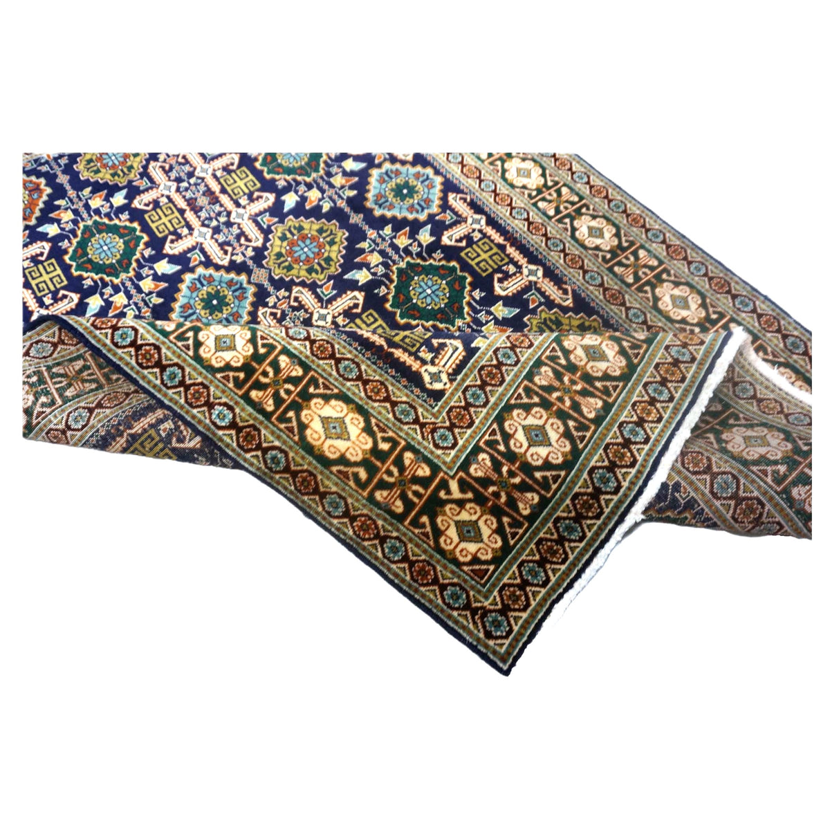 Antique Persian Tabriz Wool 3x5 Ivory, Navy & Green Handmade Area Rug #9902940