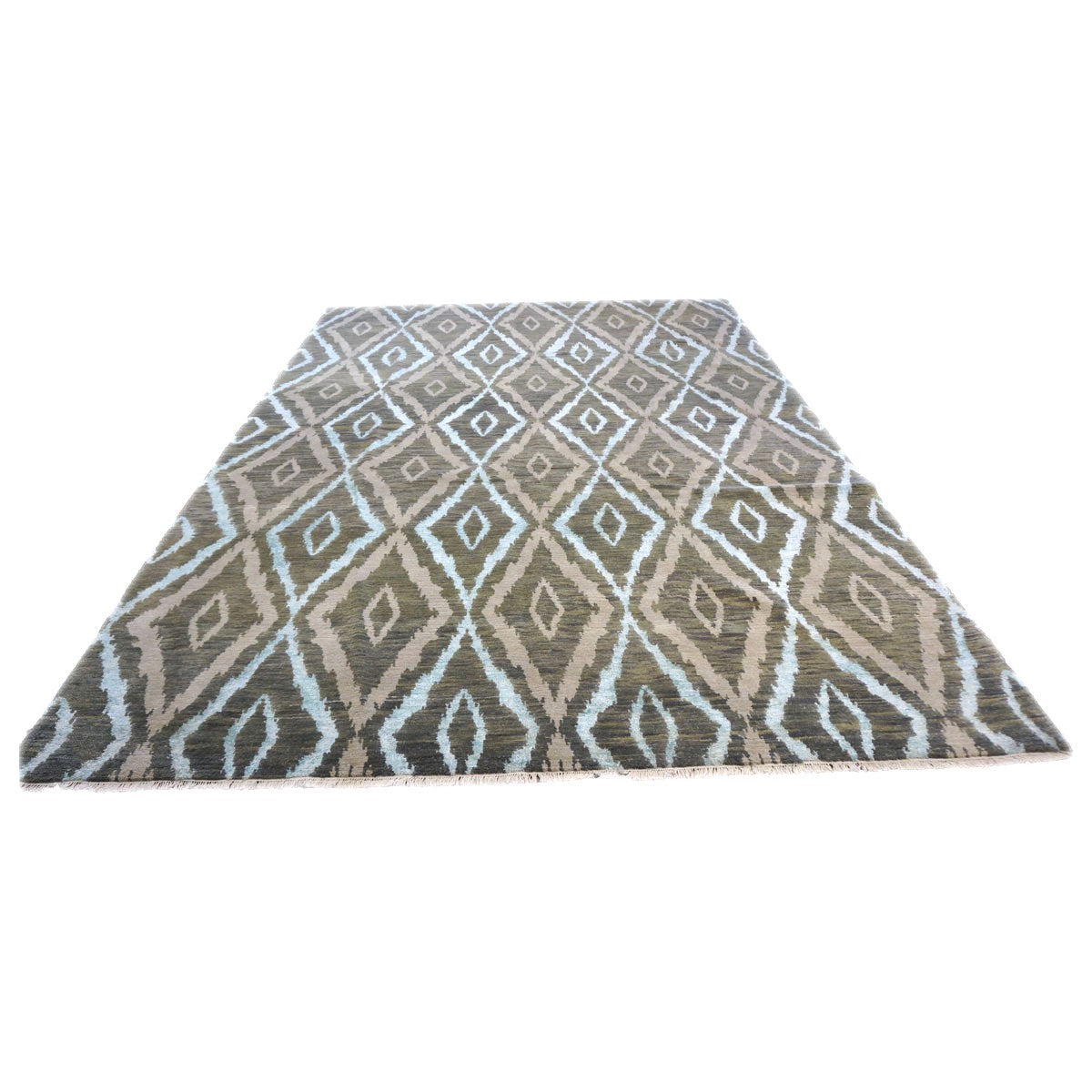 Nepalese Modern Wool & Silk 9X12 Green, Blue & Grey Handmade Area Rug #9902959
