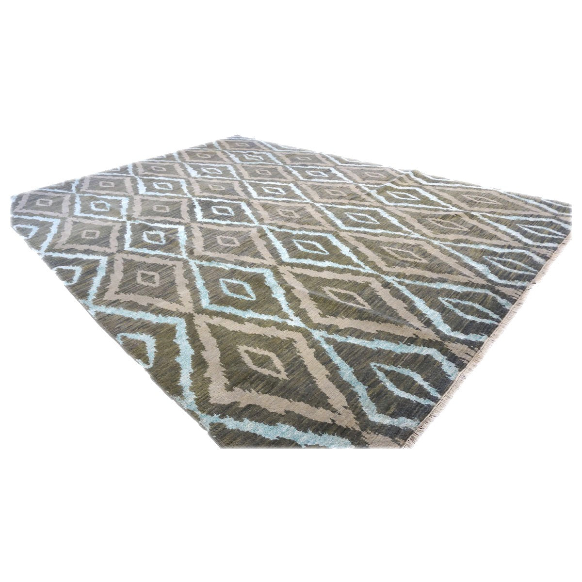 Nepalese Modern Wool & Silk 9X12 Green, Blue & Grey Handmade Area Rug #9902959