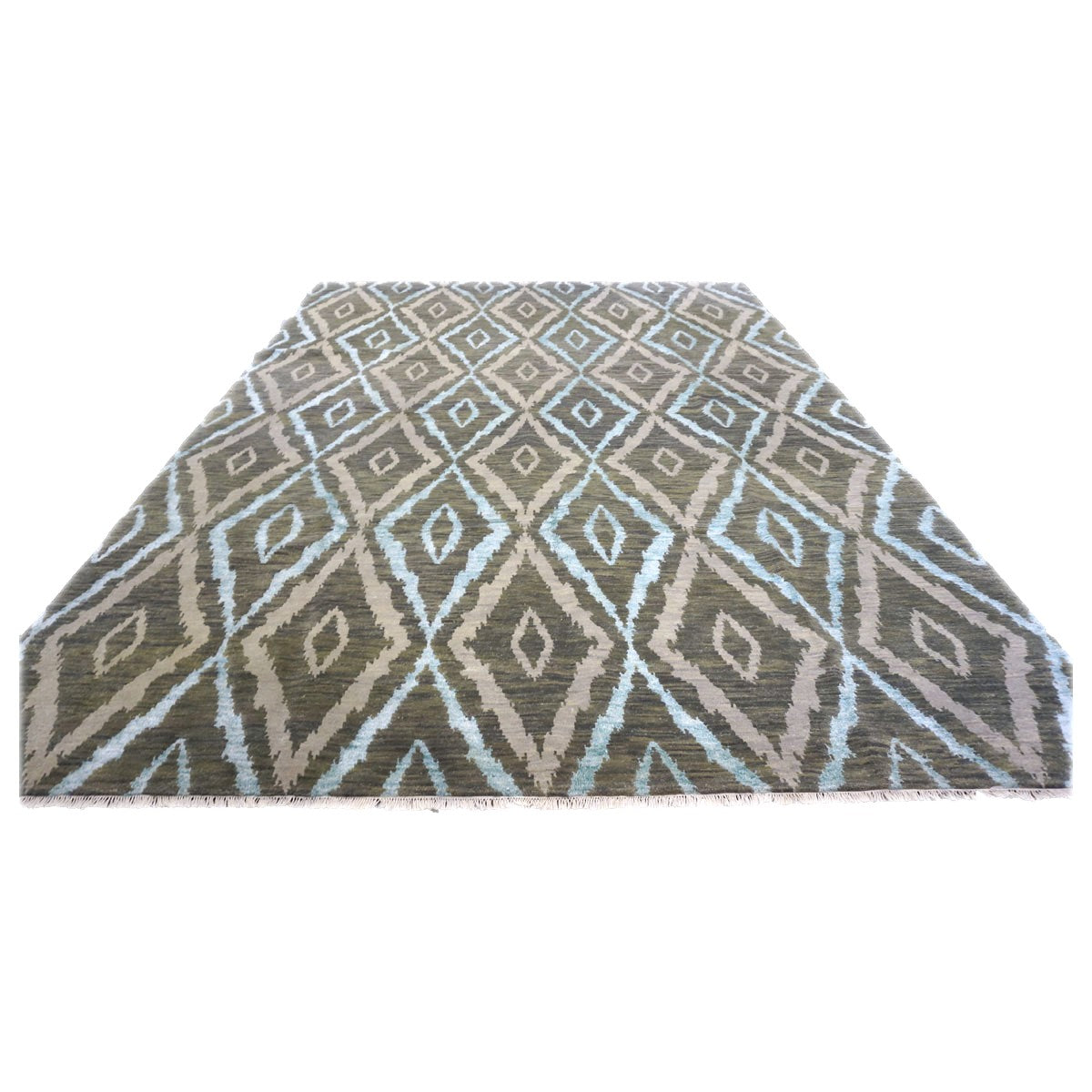 Nepalese Modern Wool & Silk 9X12 Green, Blue & Grey Handmade Area Rug #9902959