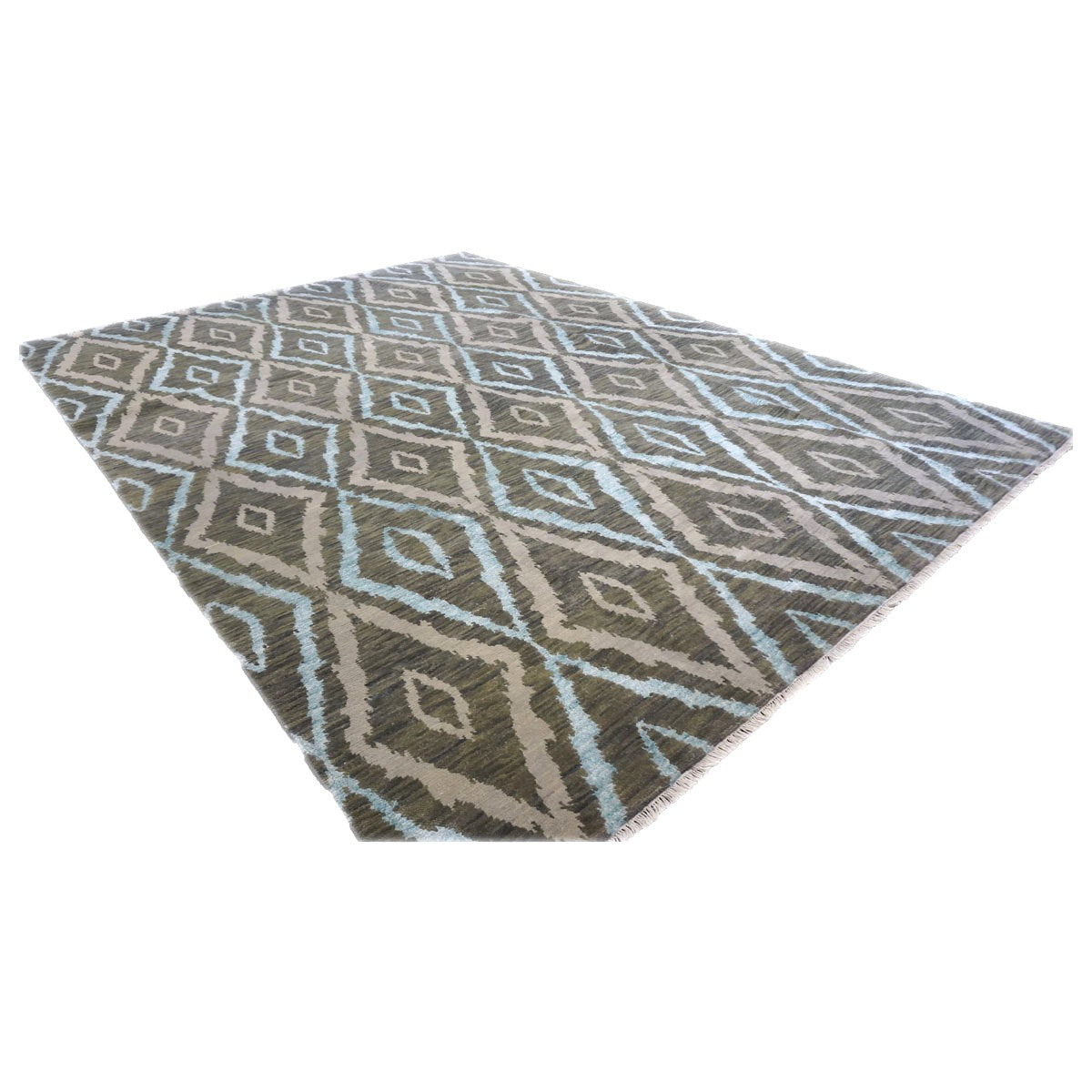 Nepalese Modern Wool & Silk 9X12 Green, Blue & Grey Handmade Area Rug #9902959