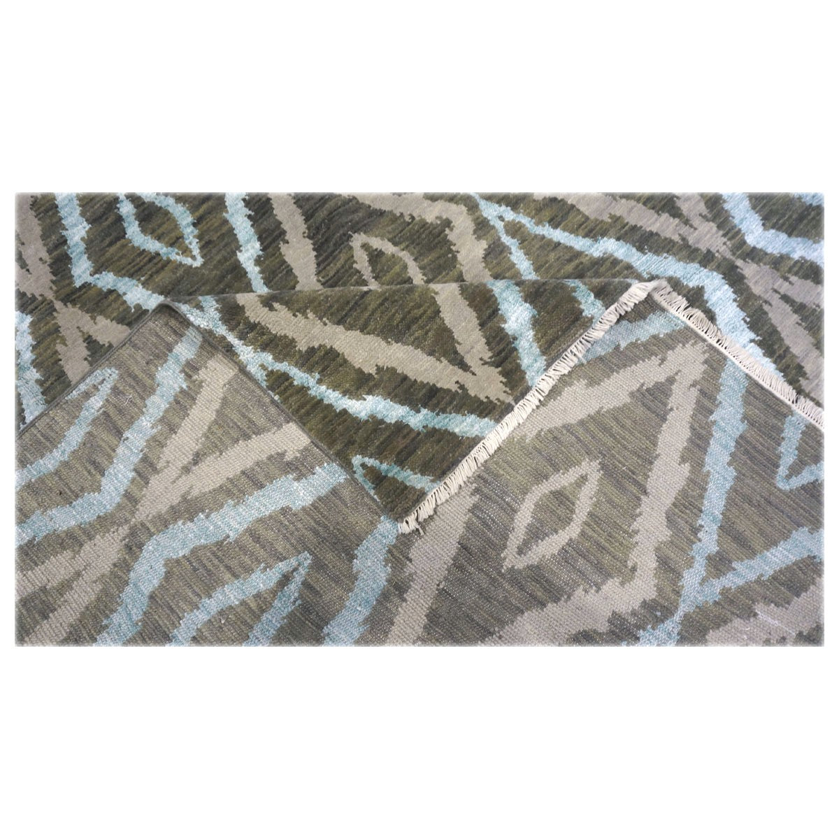 Nepalese Modern Wool & Silk 9X12 Green, Blue & Grey Handmade Area Rug #9902959