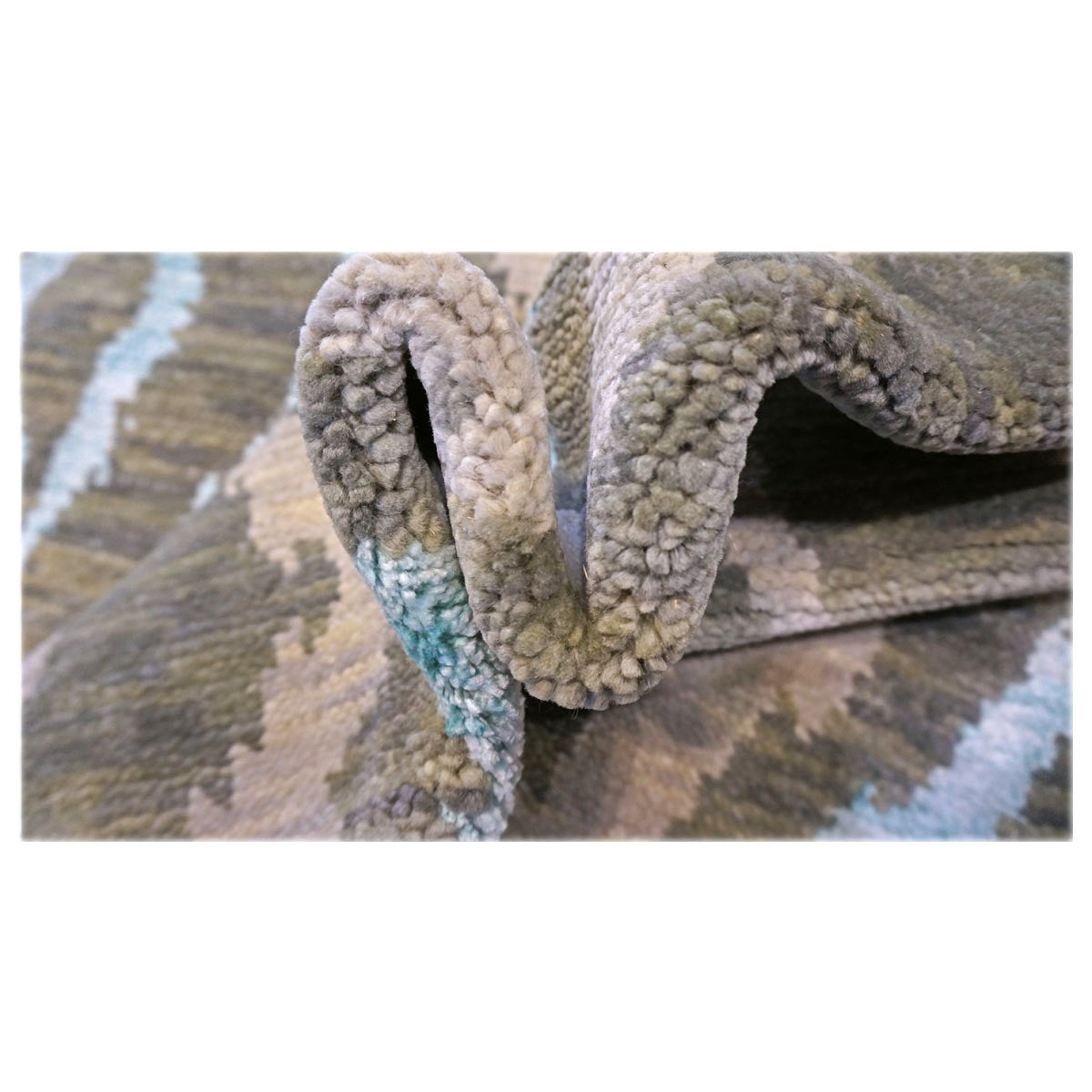 Nepalese Modern Wool & Silk 9X12 Green, Blue & Grey Handmade Area Rug #9902959