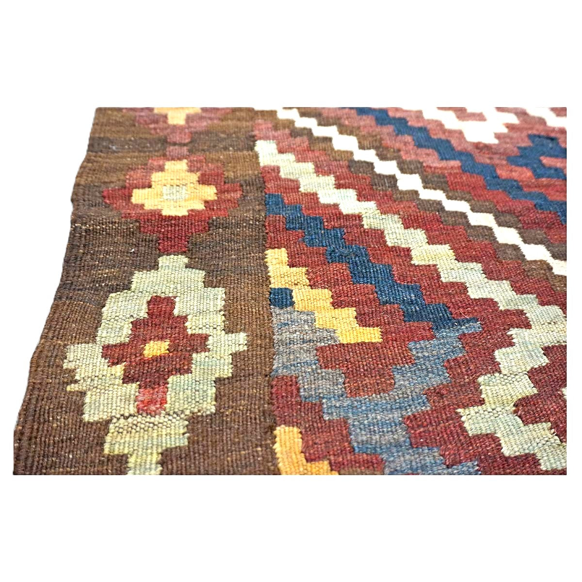 Antique Afghan Kabul Kilim Wool 7x15 Brick Red, & Yellow Handmade Gallery Rug #9902969