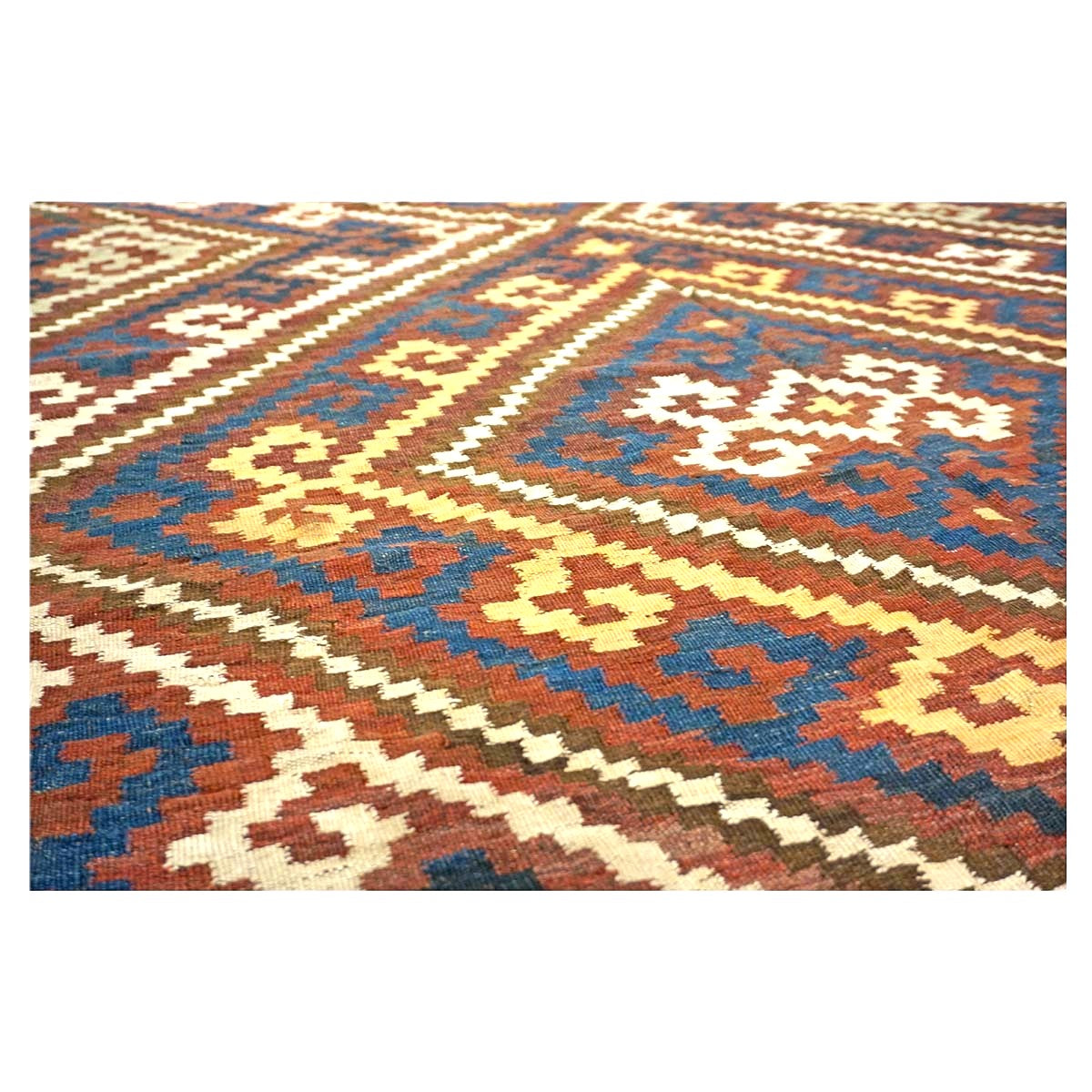 Antique Afghan Kabul Kilim Wool 7x15 Brick Red, & Yellow Handmade Gallery Rug #9902969