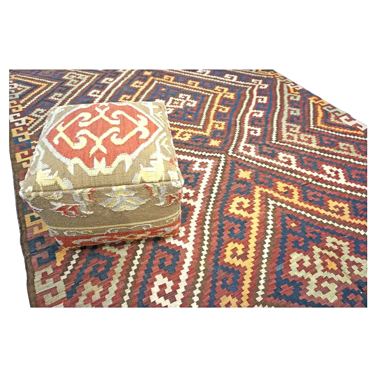 Antique Afghan Kabul Kilim Wool 7x15 Brick Red, & Yellow Handmade Gallery Rug #9902969