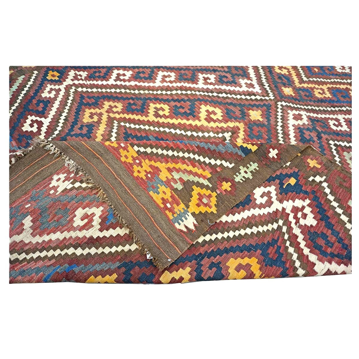 Antique Afghan Kabul Kilim Wool 7x15 Brick Red, & Yellow Handmade Gallery Rug #9902969