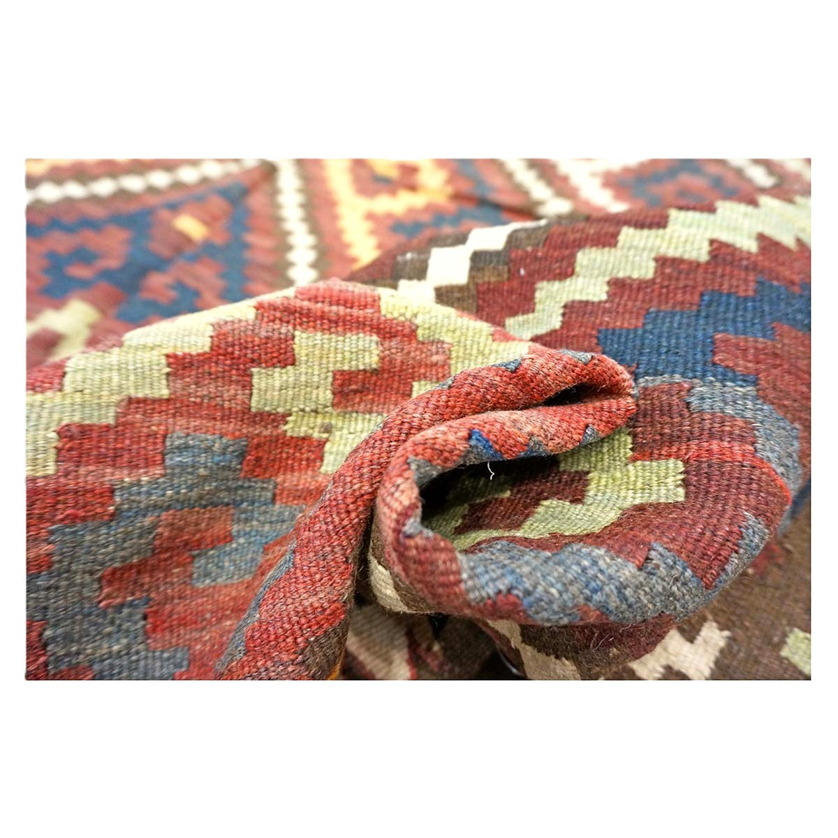 Antique Afghan Kabul Kilim Wool 7x15 Brick Red, & Yellow Handmade Gallery Rug #9902969
