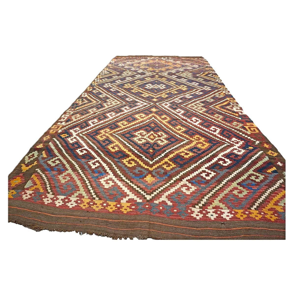 Antique Afghan Kabul Kilim Wool 7x15 Brick Red, & Yellow Handmade Gallery Rug #9902969