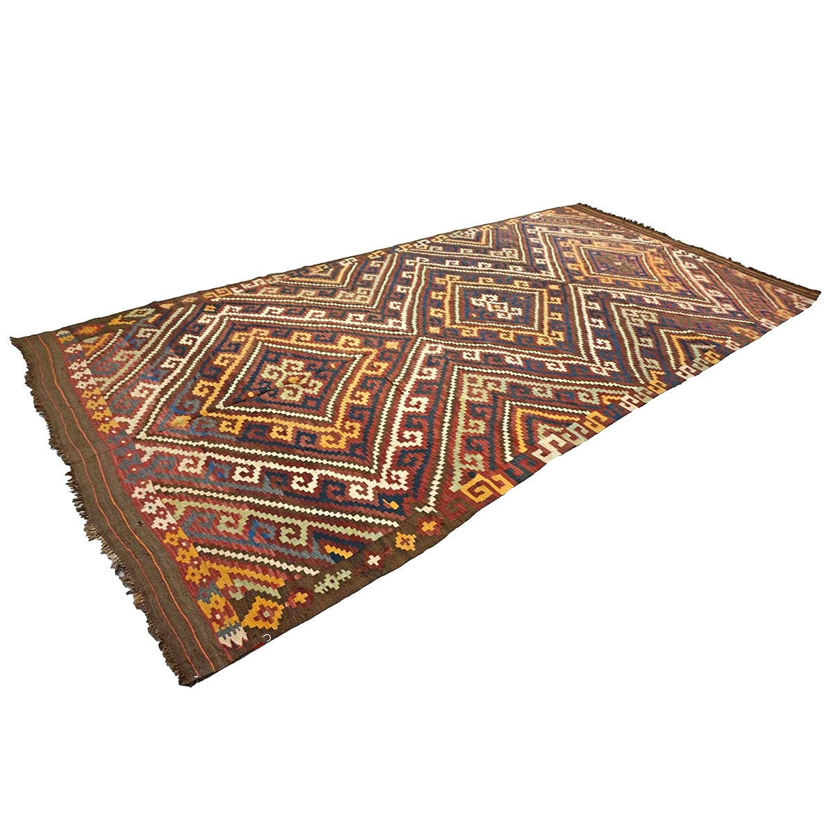 Antique Afghan Kabul Kilim Wool 7x15 Brick Red, & Yellow Handmade Gallery Rug #9902969