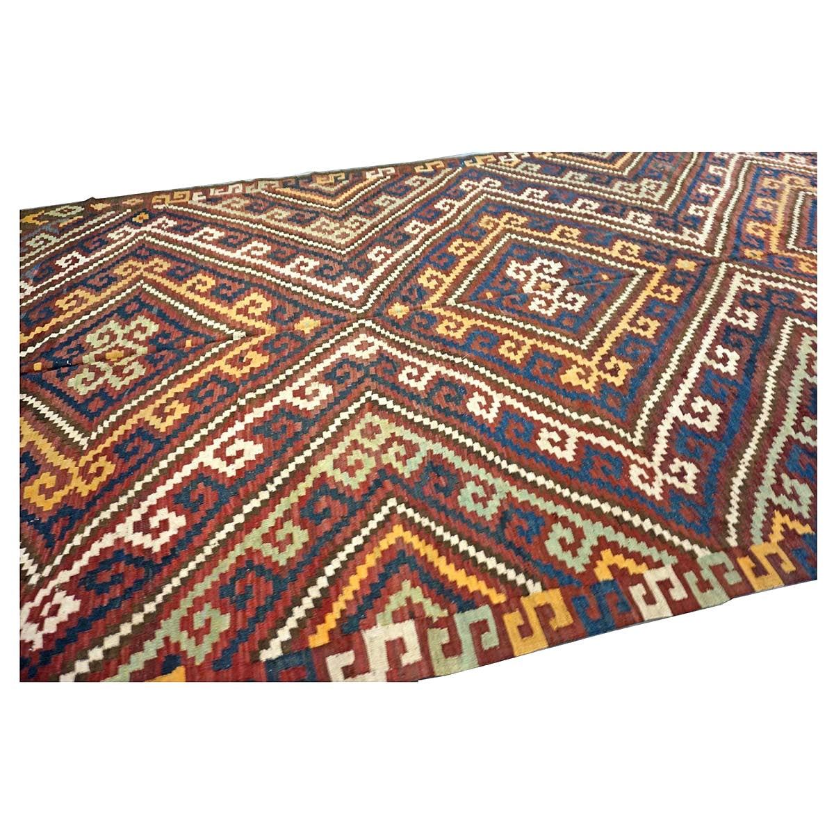 Antique Afghan Kabul Kilim Wool 7x15 Brick Red, & Yellow Handmade Gallery Rug #9902969
