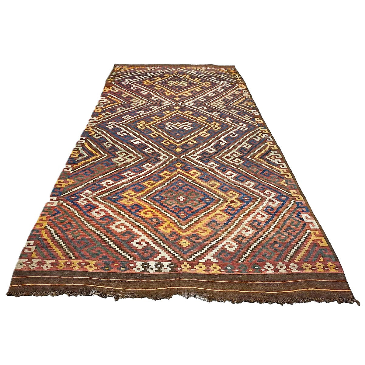 Antique Afghan Kabul Kilim Wool 7x15 Brick Red, & Yellow Handmade Gallery Rug #9902969