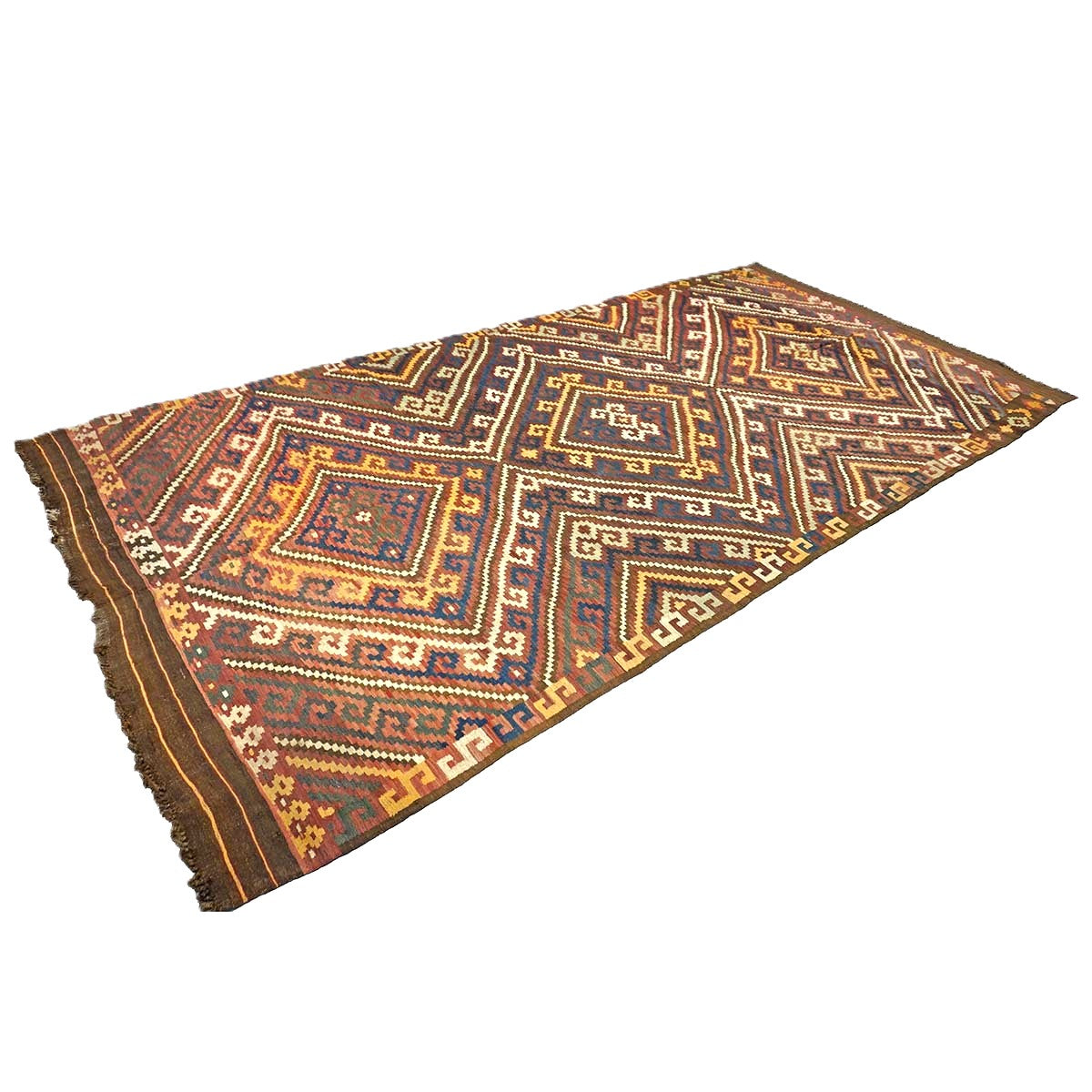 Antique Afghan Kabul Kilim Wool 7x15 Brick Red, & Yellow Handmade Gallery Rug #9902969