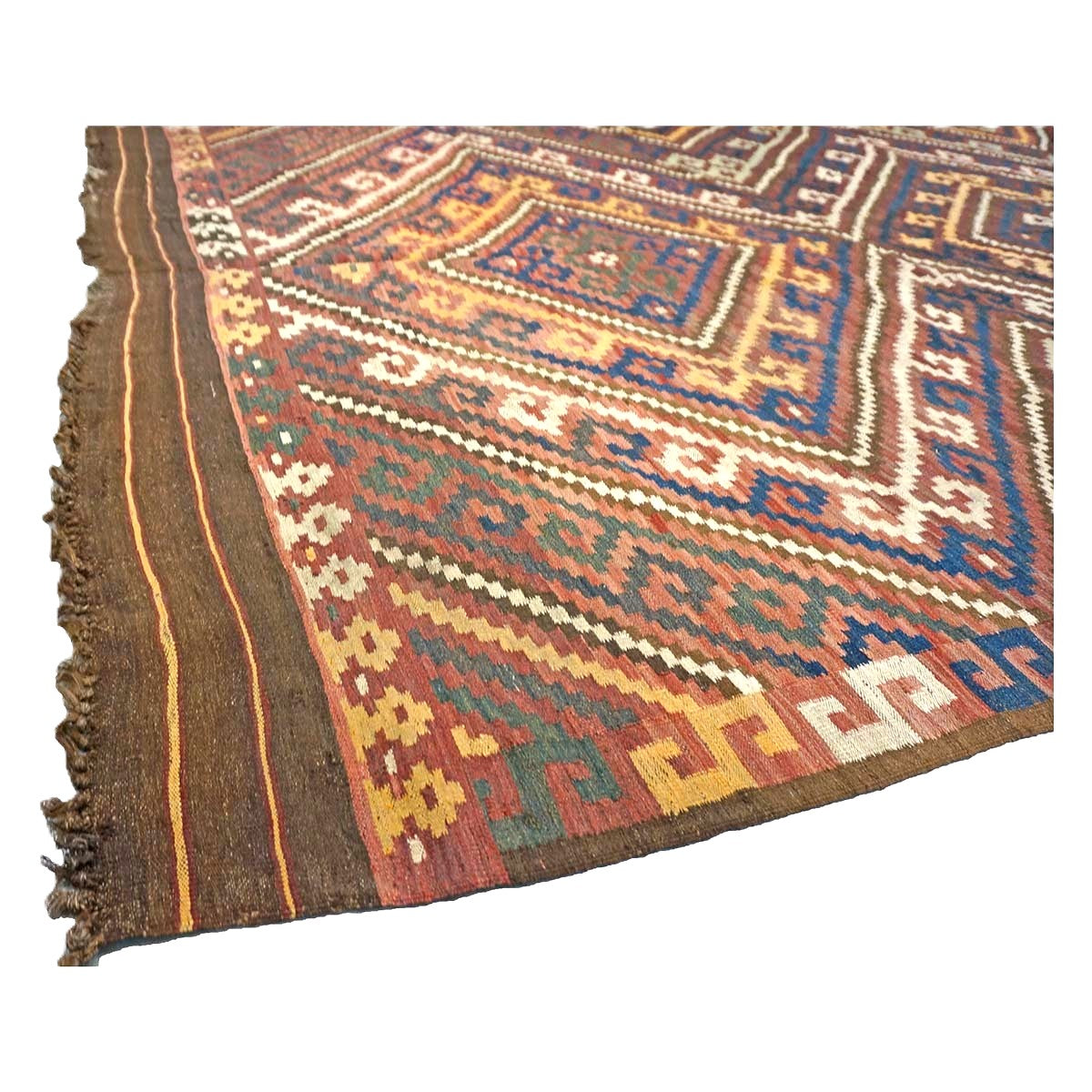 Antique Afghan Kabul Kilim Wool 7x15 Brick Red, & Yellow Handmade Gallery Rug #9902969