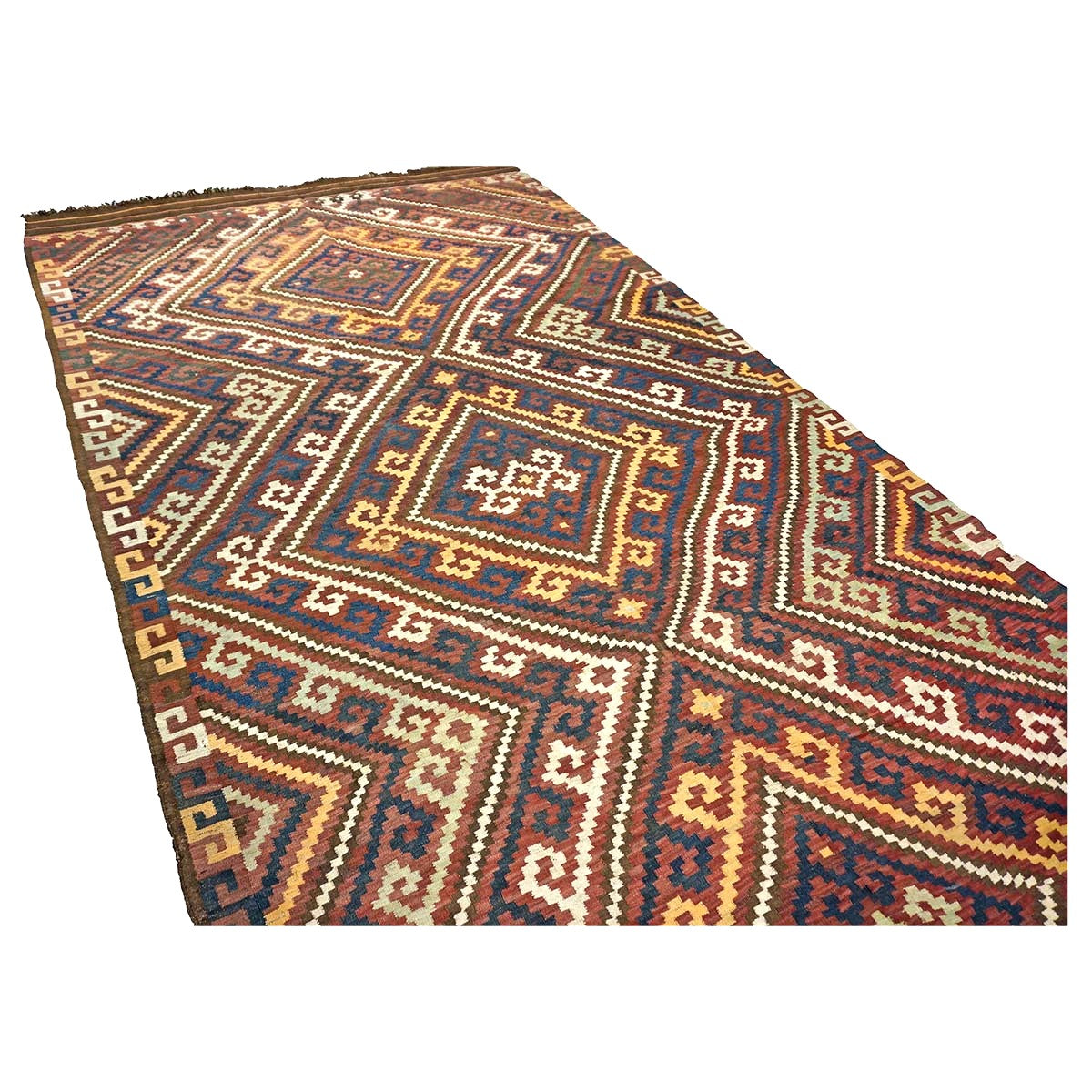 Antique Afghan Kabul Kilim Wool 7x15 Brick Red, & Yellow Handmade Gallery Rug #9902969