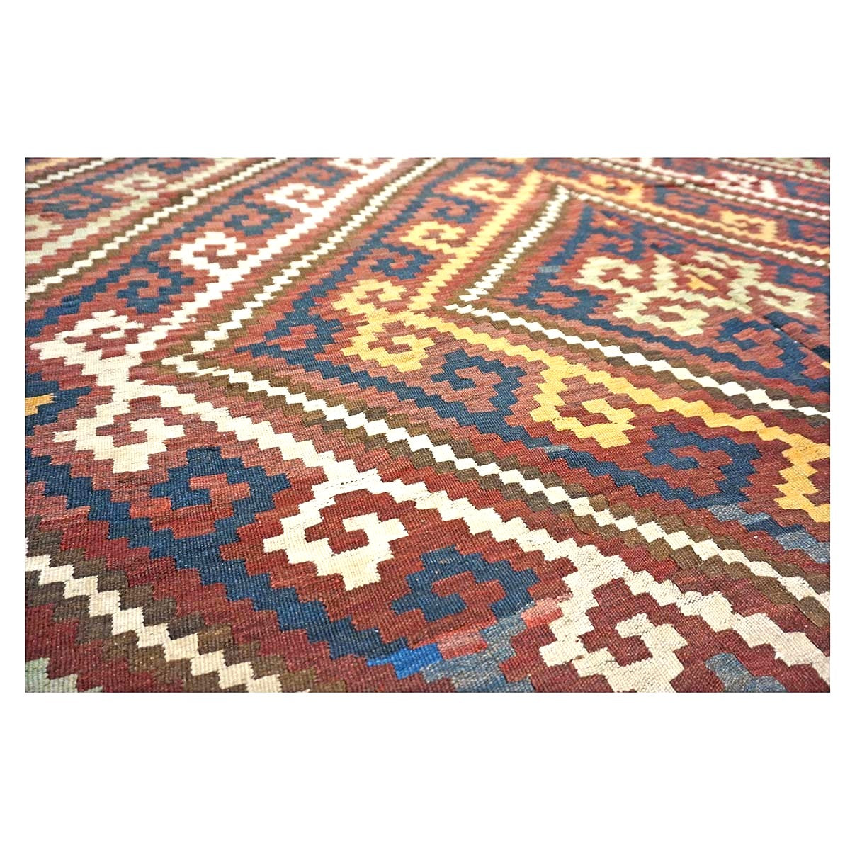 Antique Afghan Kabul Kilim Wool 7x15 Brick Red, & Yellow Handmade Gallery Rug #9902969