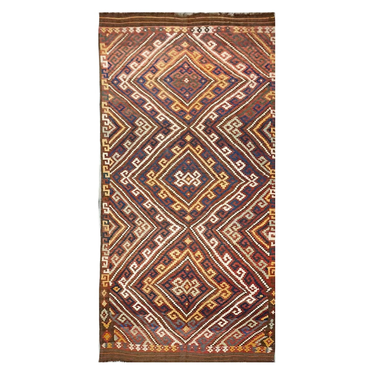 Antique Afghan Kabul Kilim Wool 7x15 Brick Red, & Yellow Handmade Gallery Rug #9902969