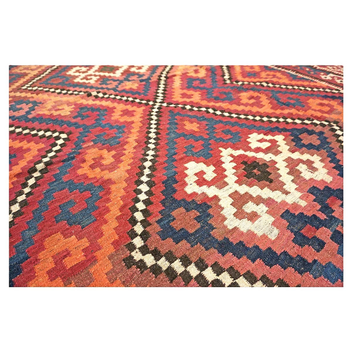 Antique Afghan Kabul Kilim Wool 8x18 Orange, Red & Blue Handmade Gallery Rug #9902970