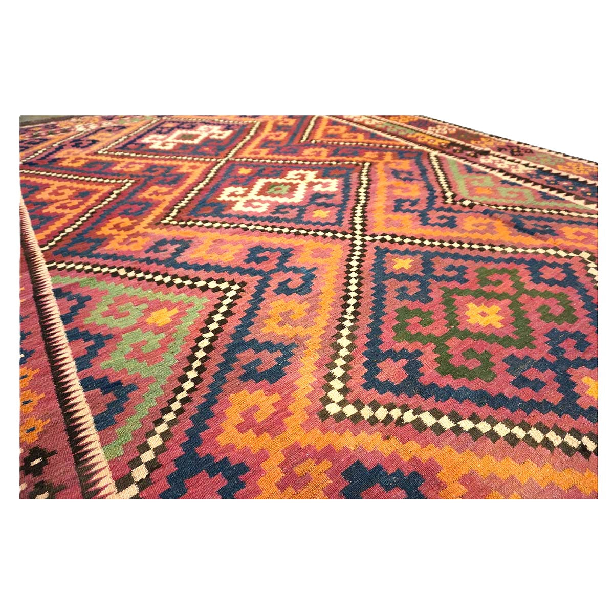 Antique Afghan Kabul Kilim Wool 8x18 Orange, Red & Blue Handmade Gallery Rug #9902970