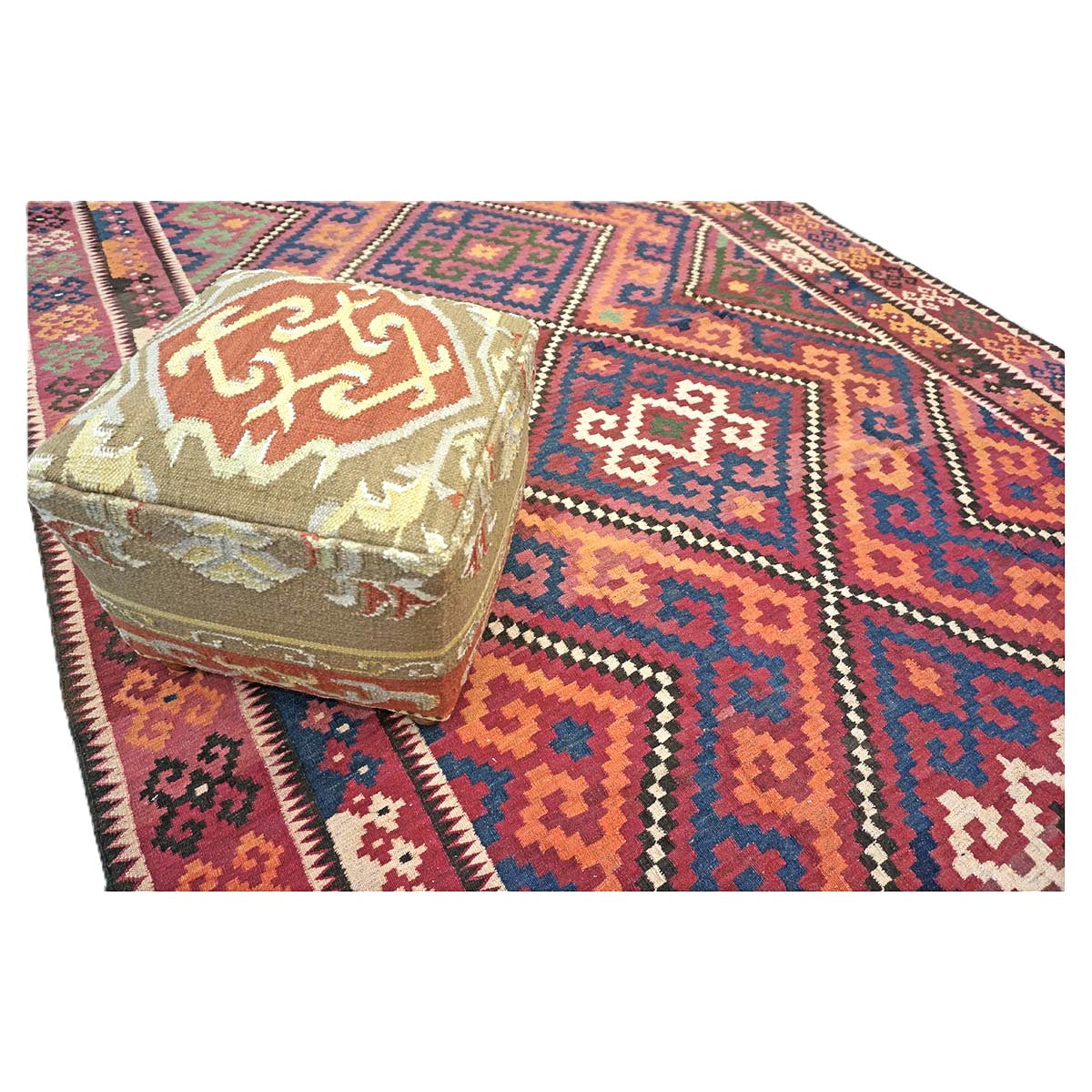 Antique Afghan Kabul Kilim Wool 8x18 Orange, Red & Blue Handmade Gallery Rug #9902970