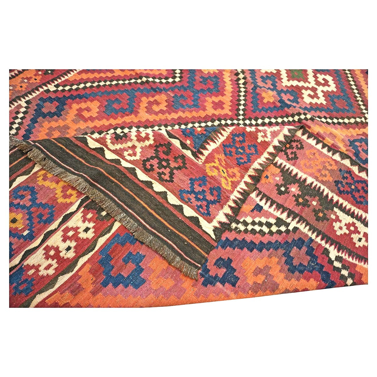 Antique Afghan Kabul Kilim Wool 8x18 Orange, Red & Blue Handmade Gallery Rug #9902970