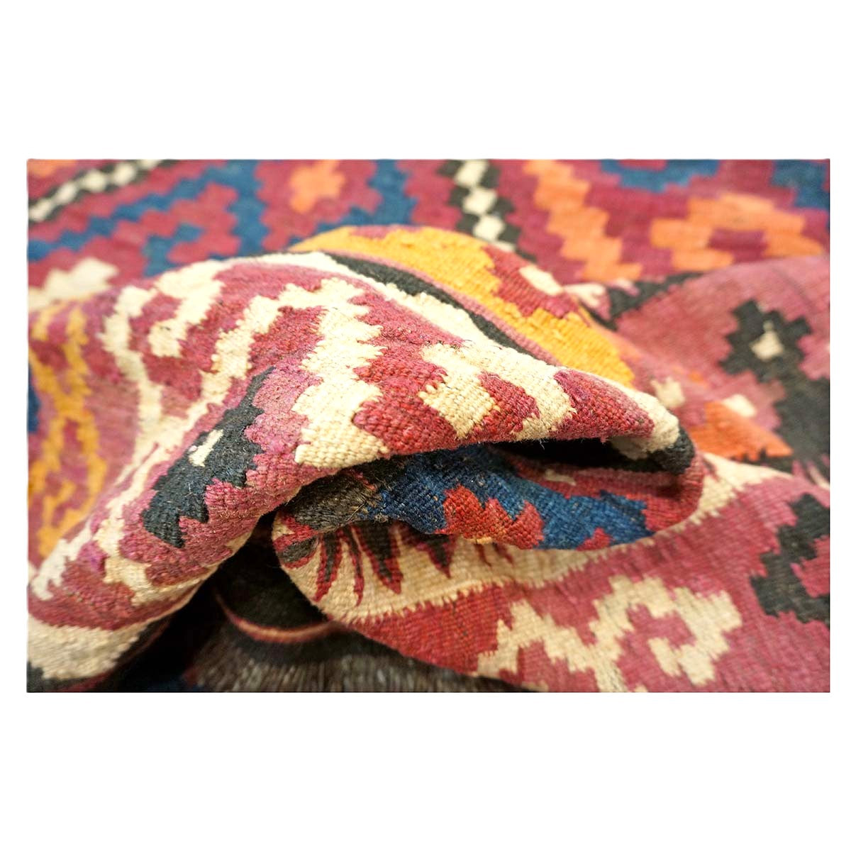 Antique Afghan Kabul Kilim Wool 8x18 Orange, Red & Blue Handmade Gallery Rug #9902970