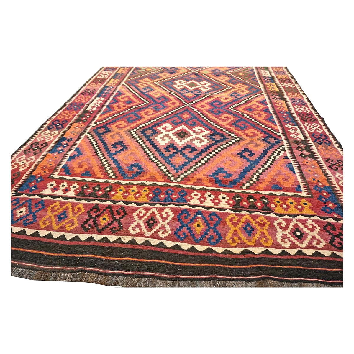 Antique Afghan Kabul Kilim Wool 8x18 Orange, Red & Blue Handmade Gallery Rug #9902970