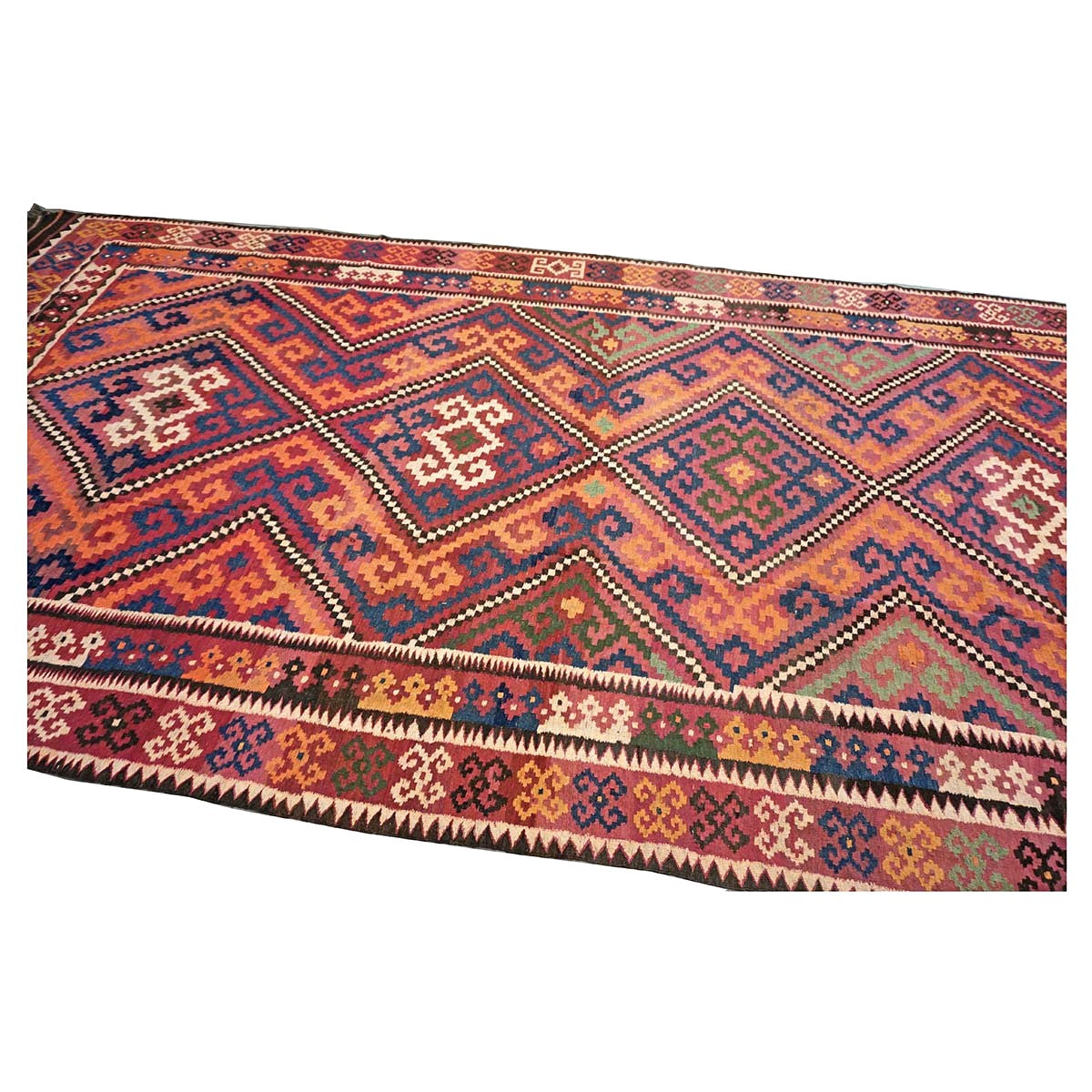 Antique Afghan Kabul Kilim Wool 8x18 Orange, Red & Blue Handmade Gallery Rug #9902970