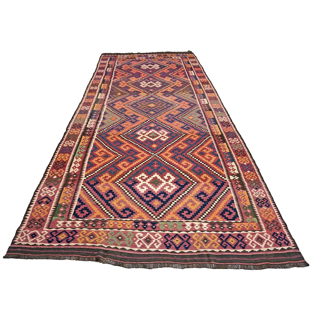 Antique Afghan Kabul Kilim Wool 8x18 Orange, Red & Blue Handmade Gallery Rug #9902970