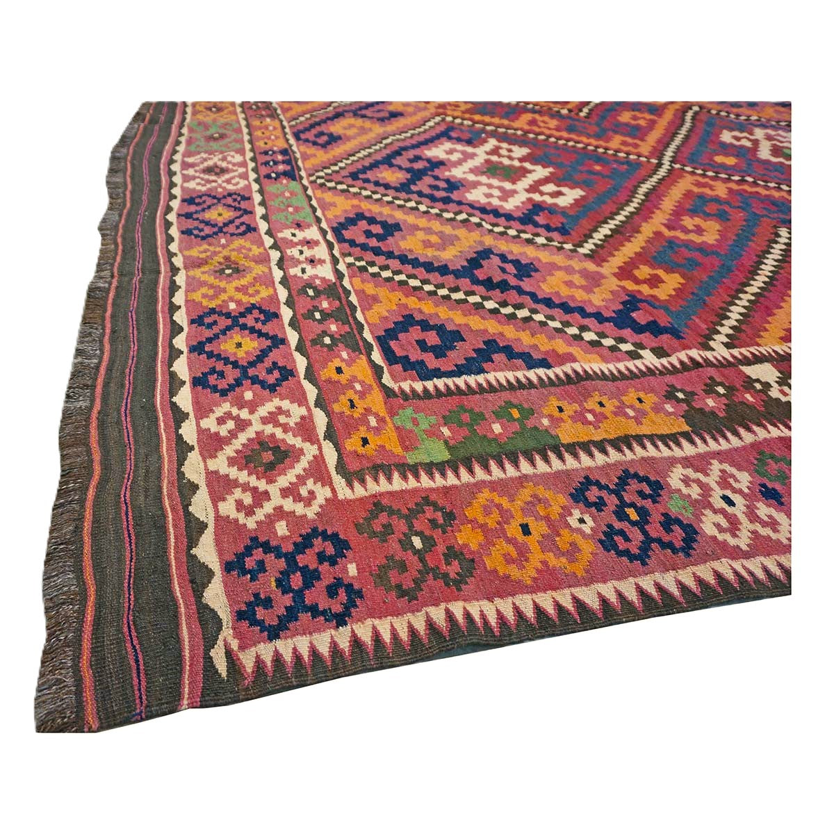 Antique Afghan Kabul Kilim Wool 8x18 Orange, Red & Blue Handmade Gallery Rug #9902970