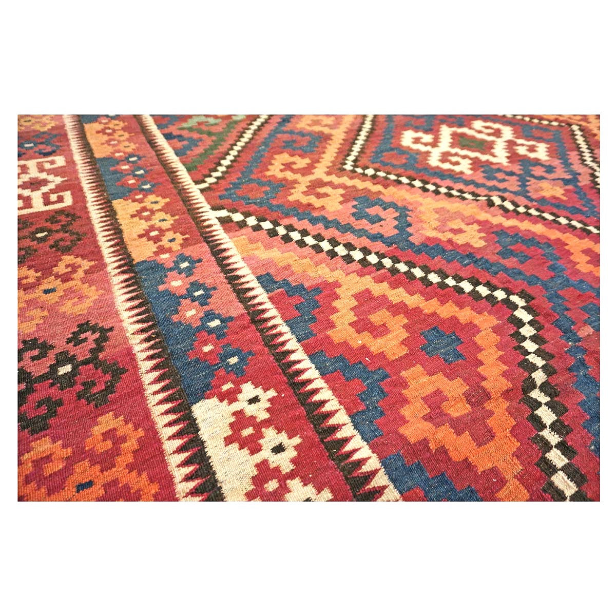 Antique Afghan Kabul Kilim Wool 8x18 Orange, Red & Blue Handmade Gallery Rug #9902970