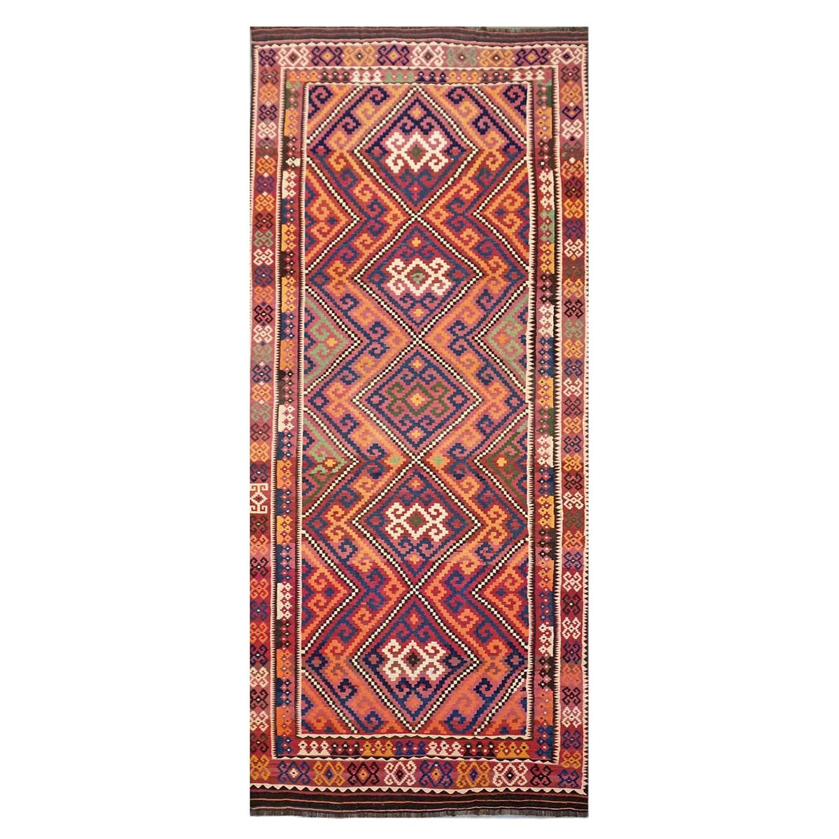 Antique Afghan Kabul Kilim Wool 8x18 Orange, Red & Blue Handmade Gallery Rug #9902970