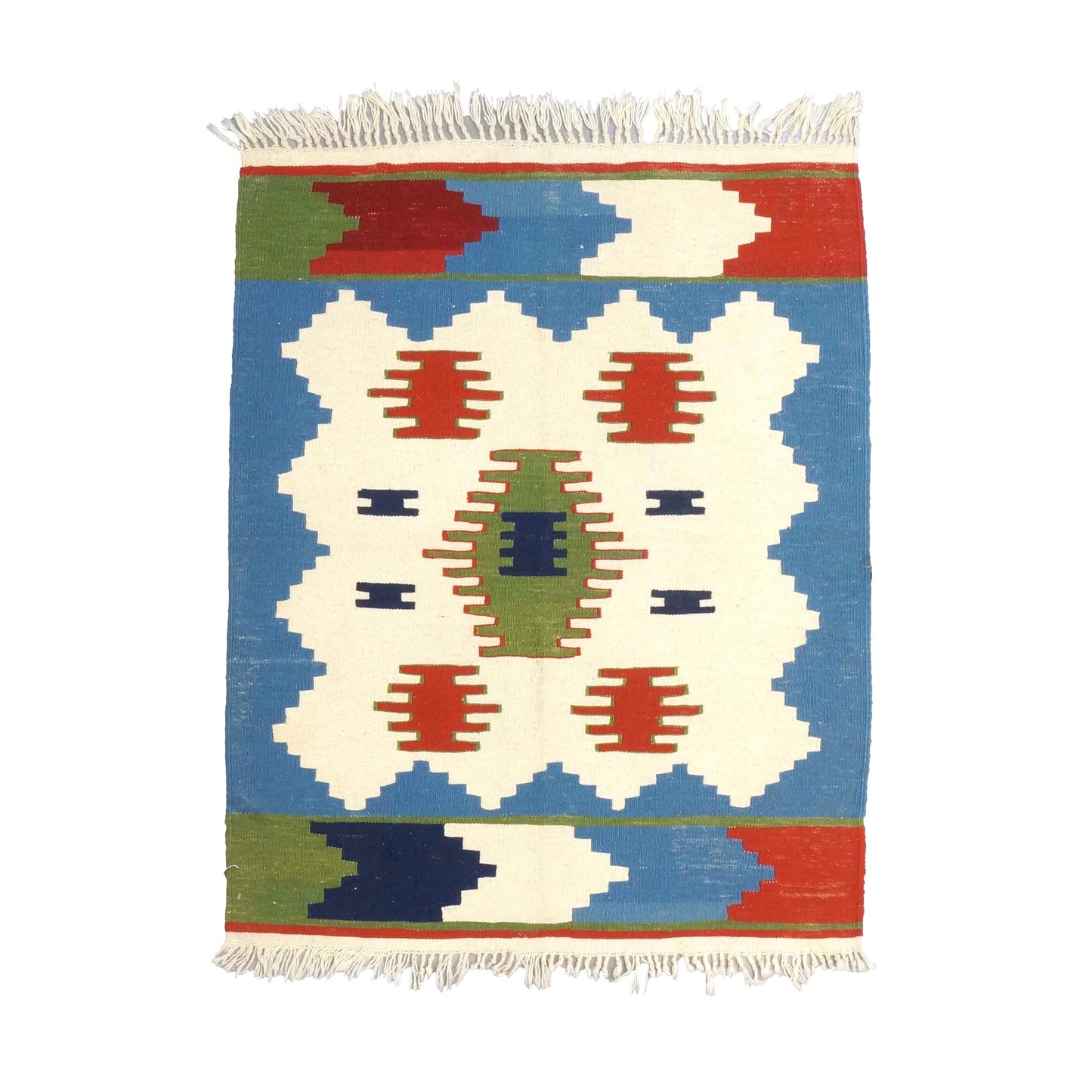 Turkish Anatolian Wool 3x4 Ivory & Blue Handmade Throw Rug # 9902971