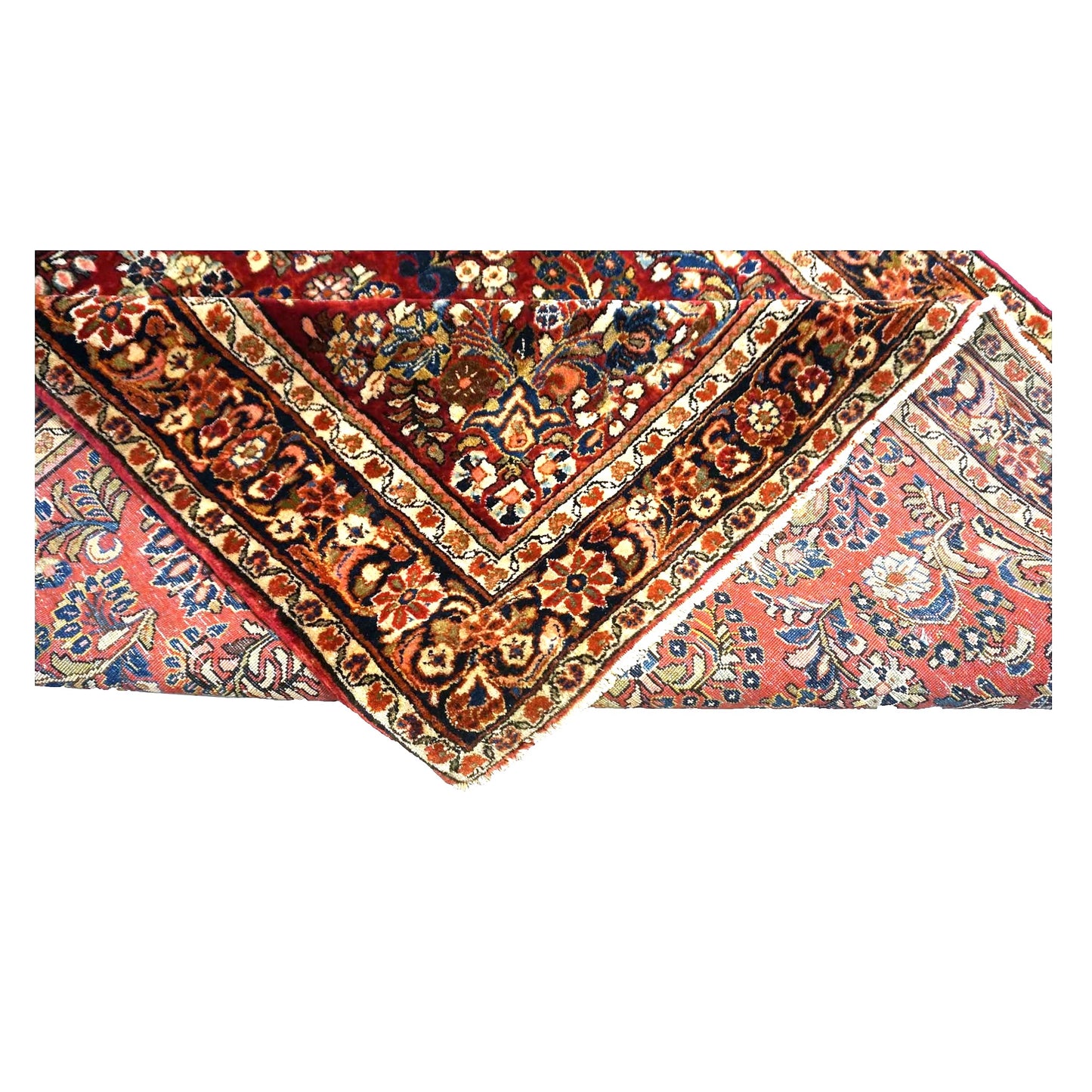 Antique Persian Sarouk Wool 4X6 Red, Orange & Ivory Handmade Area Rug #9902994