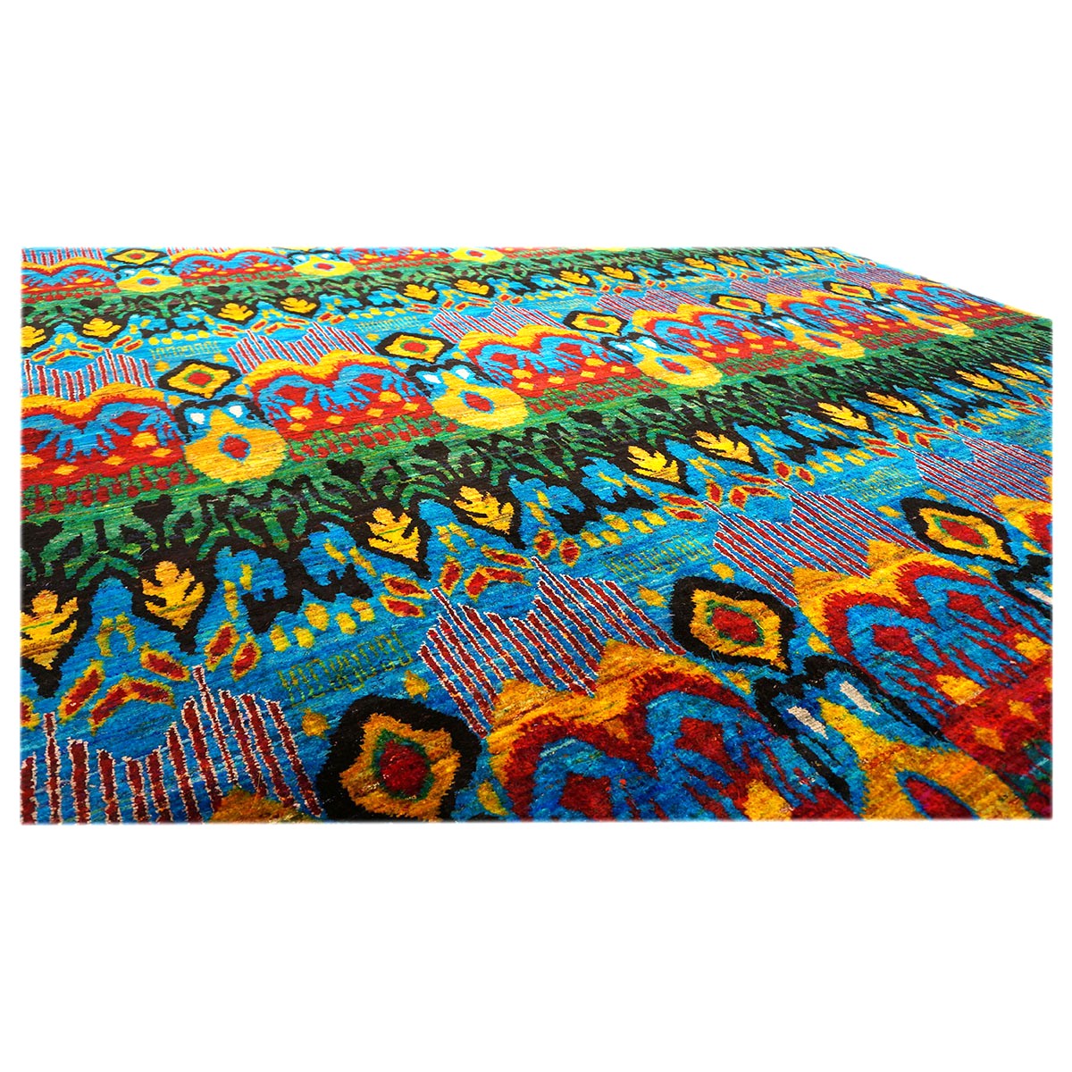 Indian Ikat Sari Silk 9x11 Green & Multicolored Handmade Area Rug #9902999