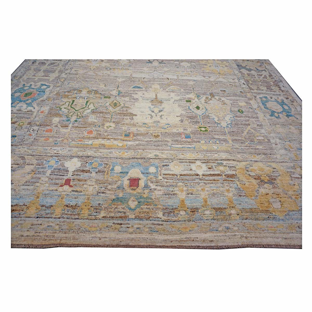 21st Century Turkish Oushak 9X13 Gold, Ivory & Slate Blue Handmade Runner Rug #1144139 image 2
