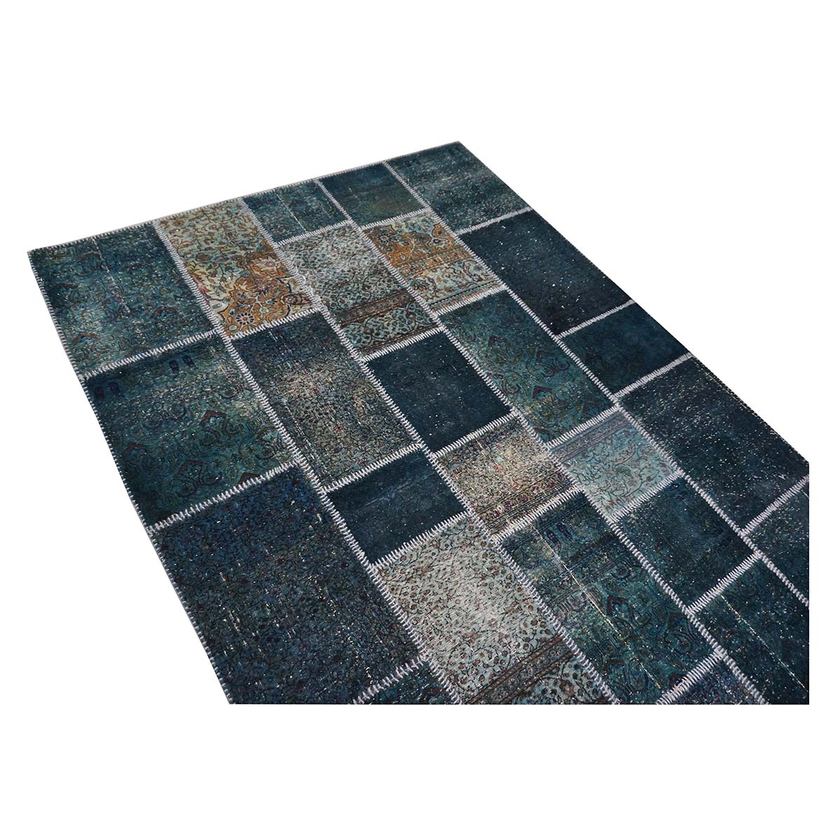 Vintage Turkish Modern Patchwork 6x8 Blue Distressed Handmade Area Rug #9902844 image 8