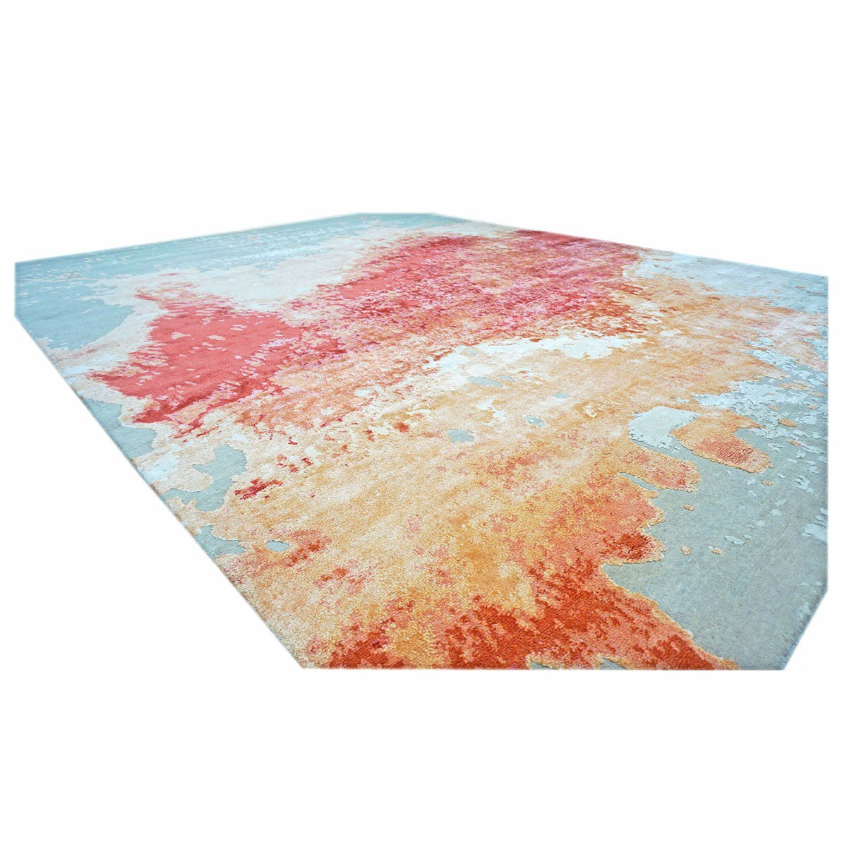 Modern Wool & Silk 9x12 Grey, Orange, & Red Handmade Area Rug #1144036 image 3