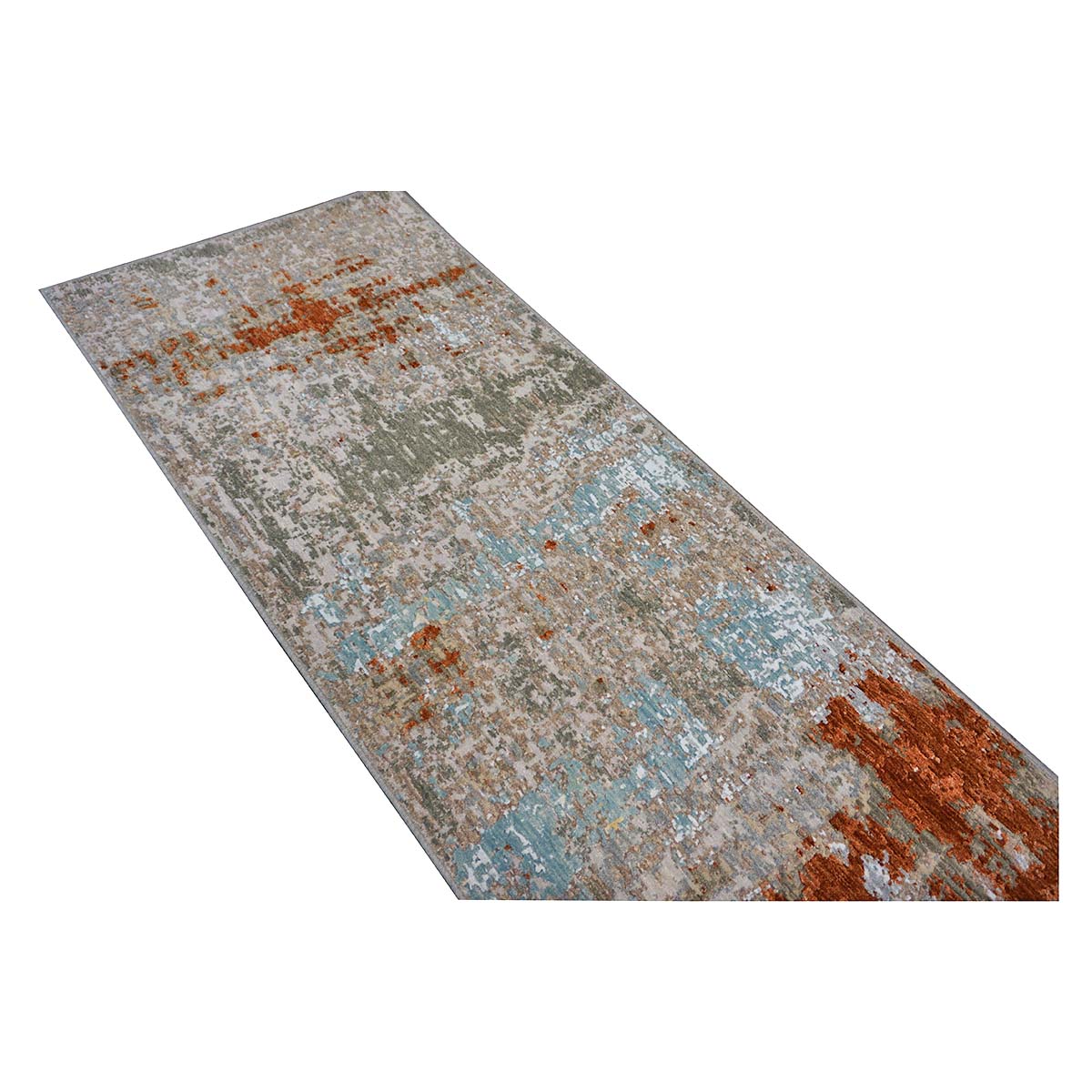 Indian Modern Wool & Silk 3X9 Grey, Rust, & Slate Runner Area Rug #1144152 image 8