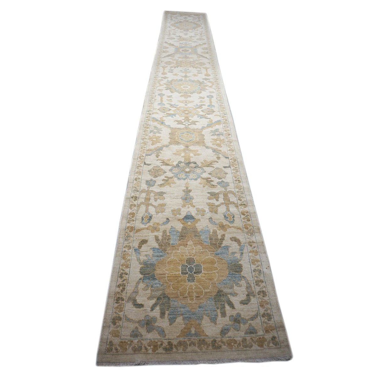 Persian Sultanabad 3x23 Ivory & Tan Hall Runner #1141108 image 1