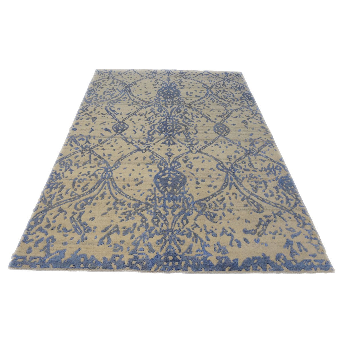 Nepalese Modern Wool & Silk 4X6 Blue Area Rug #9902954 image 1