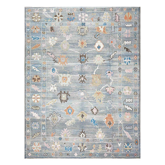 Turkish Oushak Wool 9x12 Slate Blue & Ivory Handmade Area Rug #A.C.201