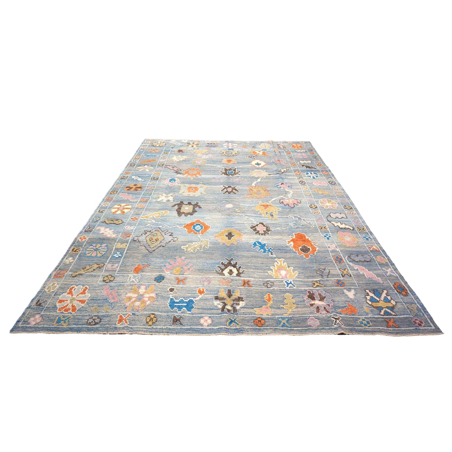 Turkish Oushak Wool 9x12 Slate Blue & Ivory Handmade Area Rug #A.C.201