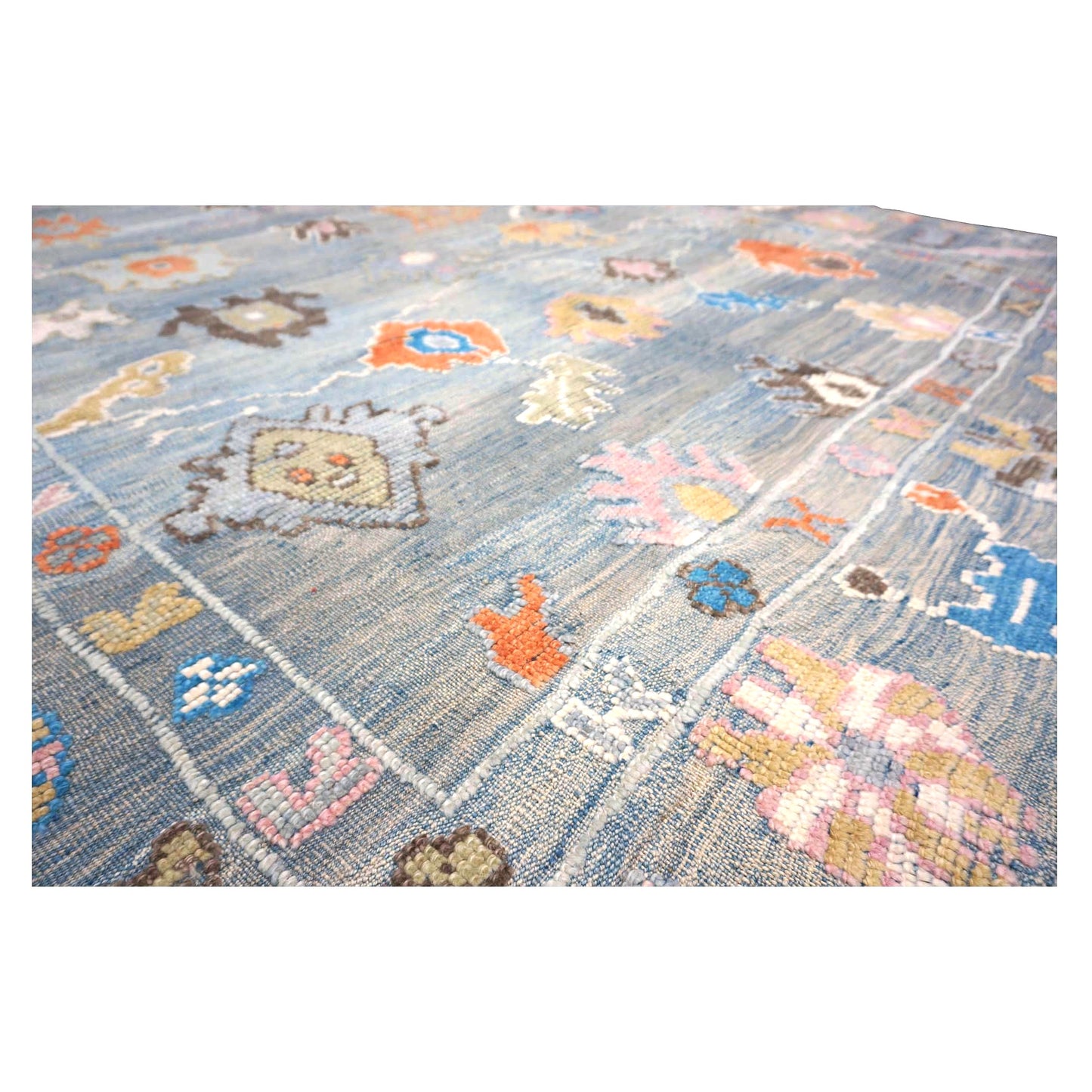 Turkish Oushak Wool 9x12 Slate Blue & Ivory Handmade Area Rug #A.C.201