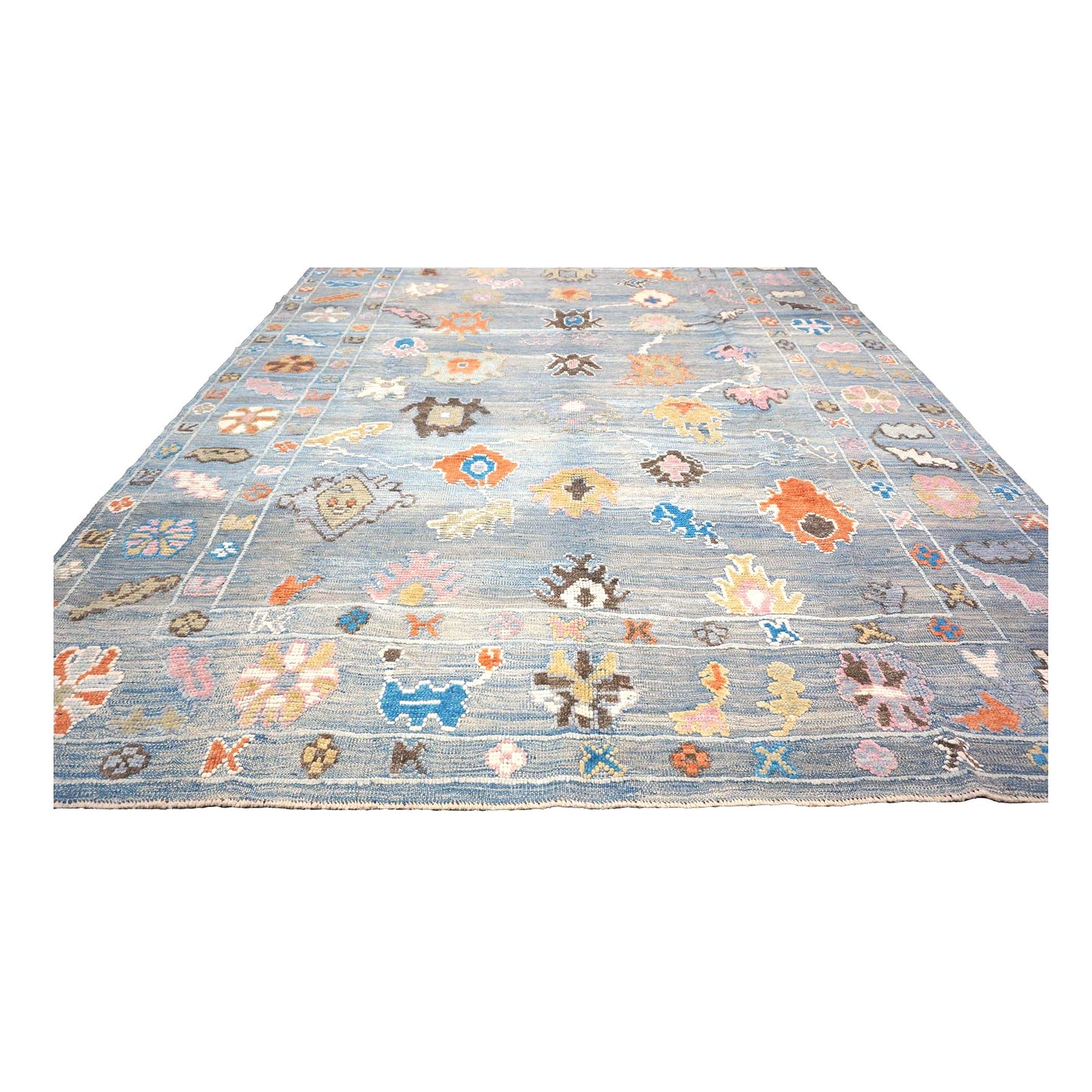 Turkish Oushak Wool 9x12 Slate Blue & Ivory Handmade Area Rug #A.C.201